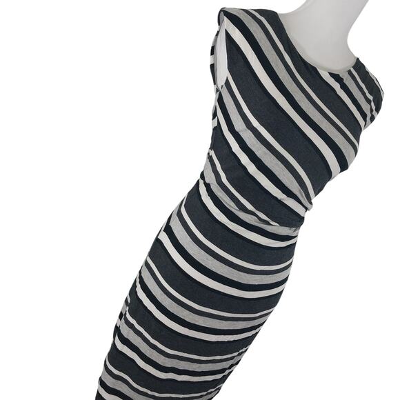 ANN TAYLOR LOFT! BLACK, WHITE, GRAY DIAGONAL STRIPE STRETCH T-SHIRT DRESS! SZ XS - Picture 6 of 10